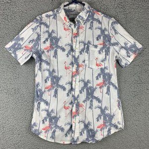 Goodfellow Hawaiian Shirt Flamingo Palm Trees Mens S Hawaii Tropical Cruise